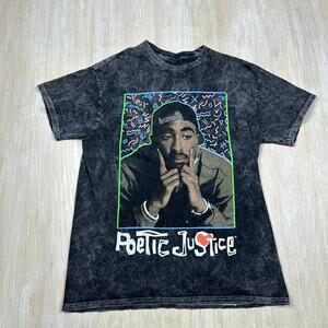 Poetic Justice Gray Acid Wash Tupac Shakur Short Sleeve Casual T Shirt Medium